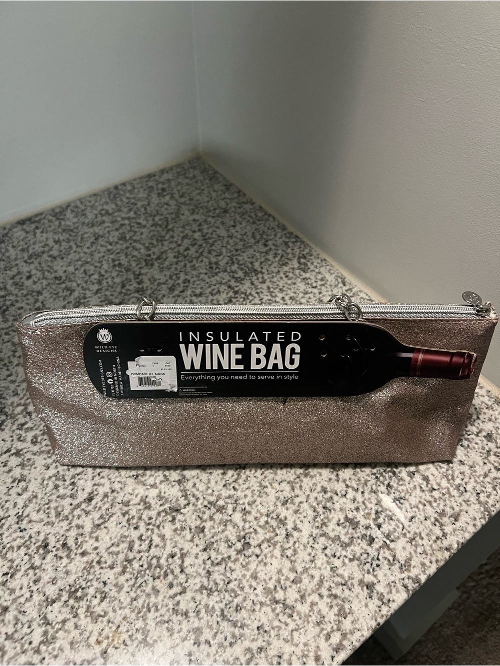 Insulated Glitter Wine Bag – Rose Gold Cosmetic Carry Case